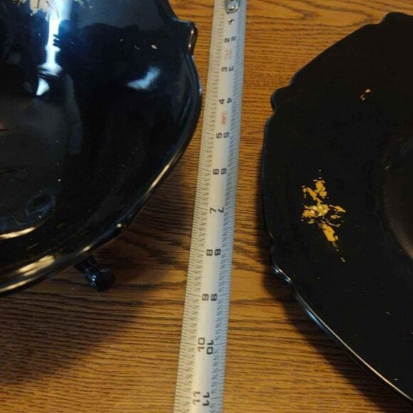 Vintage Black Glass 3 Footed Bowl and Serving Platter - Picture 5 of 10